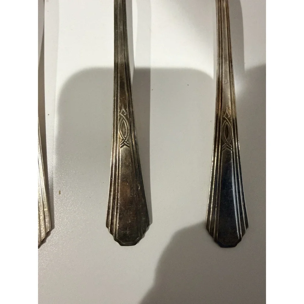 Wm Rogers &‎ Son AA Serving Utensils Cake Spoon Silverplate Art Deco 4 Pieces